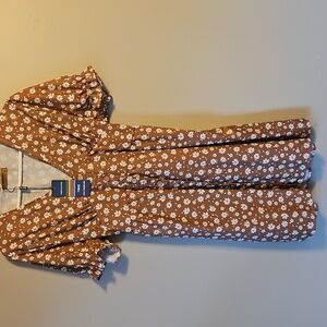 Brown Floral Dress with White Flowers